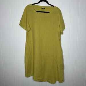 Lisa Bayne Women’s 100% Linen Shift Dress Asymmetrical Hem Lagen Look Size M